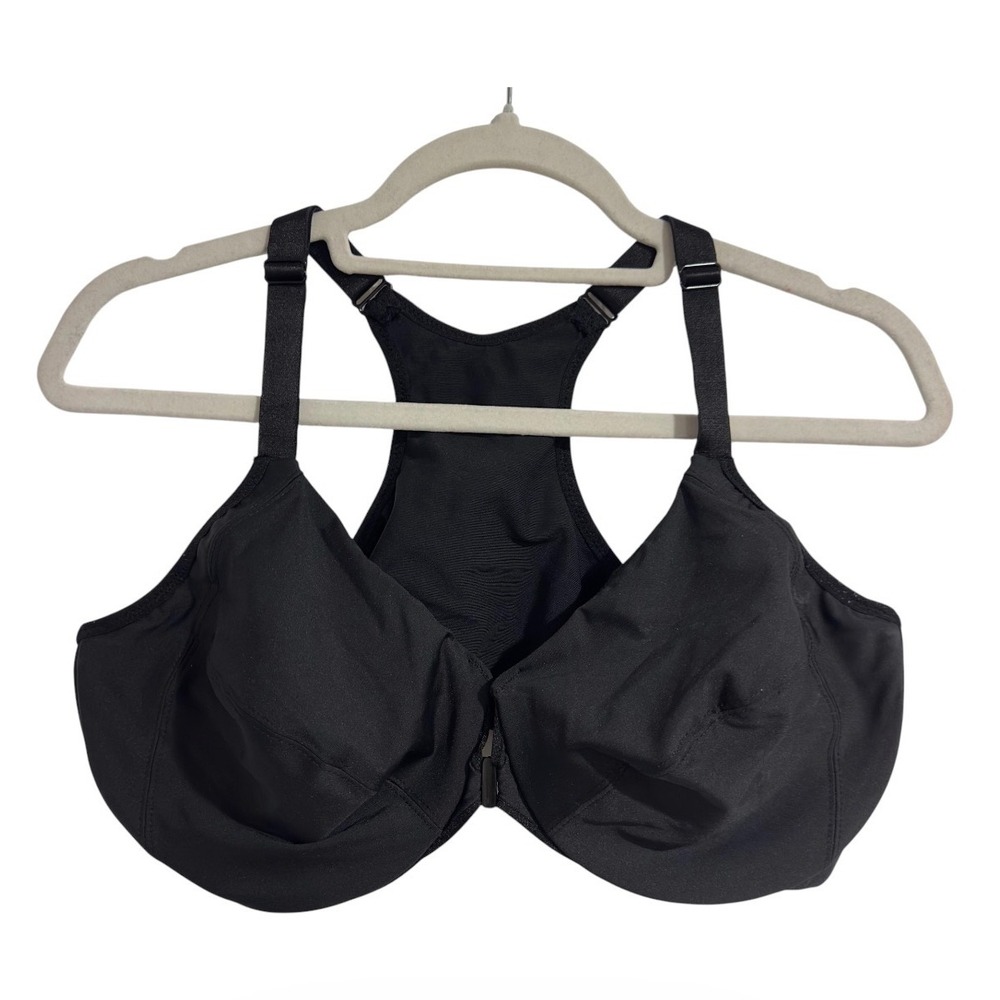 Glamorise Womens Black Front-Close Racerback High Impact Sports Bra 44D 1247